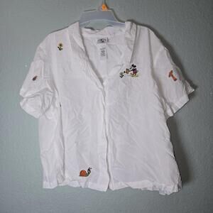 Disney Parks Mickey Mouse Garden Collection Embroidered  Women White Shirt 2X